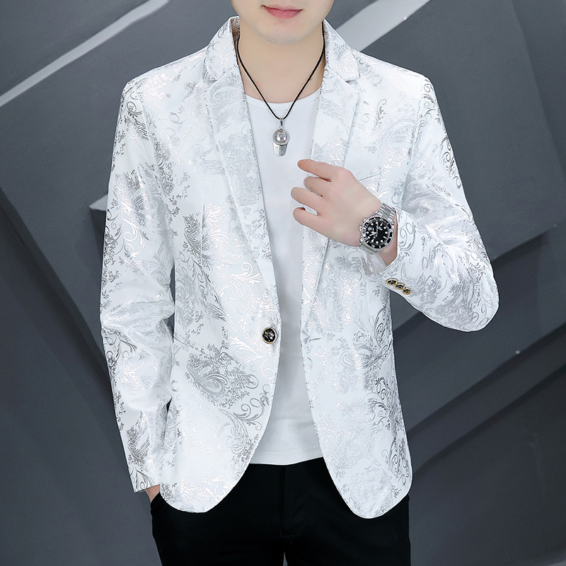 Men's Spring New Fashion Printed Blazer Trendy Youth Korean Style Slim Fit Suit Jacket Personalized Single Blazer