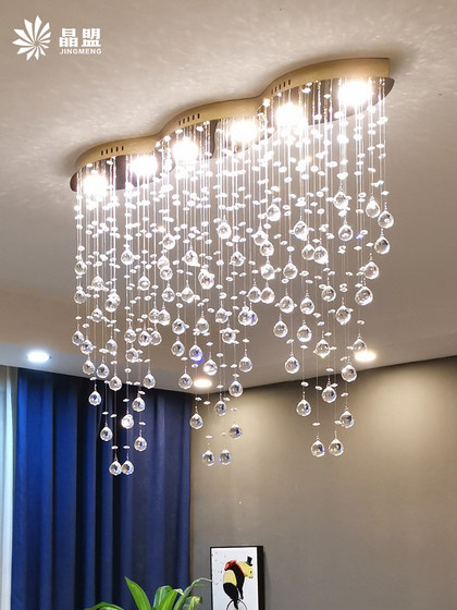 Crystal Dining Chandelier, New French-Style Chandelier for Restaurants, Light Luxury and High-End Feel, Long Strip Dining Room Bar Counter Chandelier