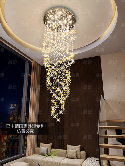 Villa living room large chandelier lotf light luxury stairwell crystal chandelier luxury atmospheric duplex large chandelier