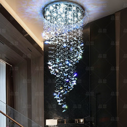 Modern Light Luxury Butterfly Crystal Chandelier for Duplexes, Large Chandelier with Three-Color Spiral Design for Villa Living Room Lighting