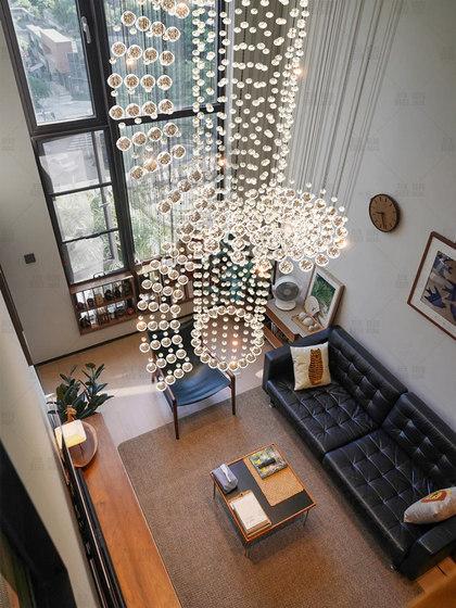 2026 New Model Spiral Staircase Chandelier Loft Duplex Modern Minimalist Open Space Light Luxury Atmospheric Crystal Long Chandelier
