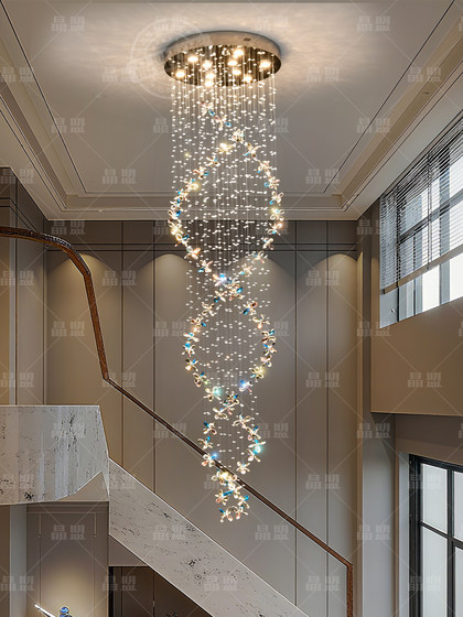 Modern Light Luxury Crystal Loft Apartment Staircase Chandelier Villa Duplex Living Room 2026 New Crystal Flower Chandelier