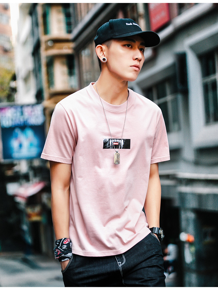 Vải huyền thoại mùa hè mới in cổ tròn áo thun ngắn tay nam phiên bản Hàn Quốc áo sơ mi thanh niên giản dị phần mỏng áo phông nam tay ngắn đen 