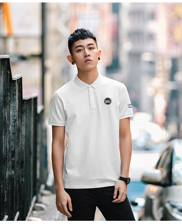 Vải Huyền thoại Trắng Nhỏ Áo sơ mi cộc tay POLO Áo sơ mi ngắn tay nam Giới trẻ mùa hè Thanh mảnh nửa tay áo thun áo polo trắng