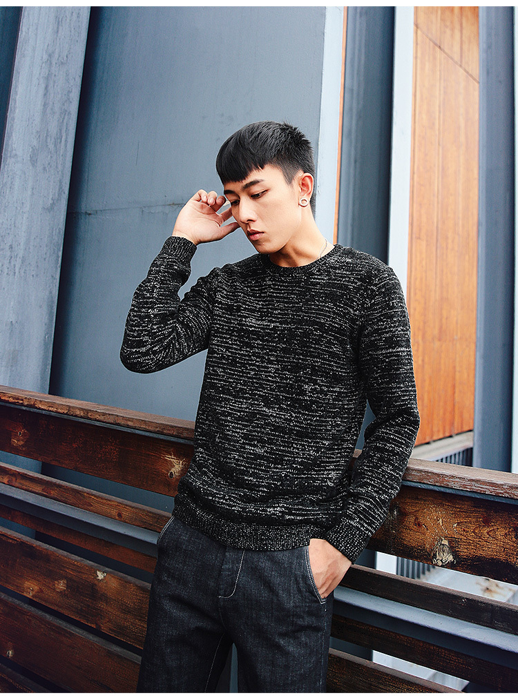 Vải huyền thoại jacquard áo thun cổ tròn áo len áo len nam phiên bản Hàn Quốc của áo len retro áo sơ mi dòng quần áo thủy triều áo nam đẹp