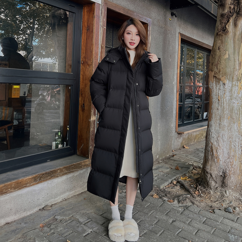 Qu Enna Thickened down Jacket for Women, Winter Mid-Length, Off-Season Long Style, Over-The-Knee, Fashionable Korean Style Over-The-Knee Coat for Women