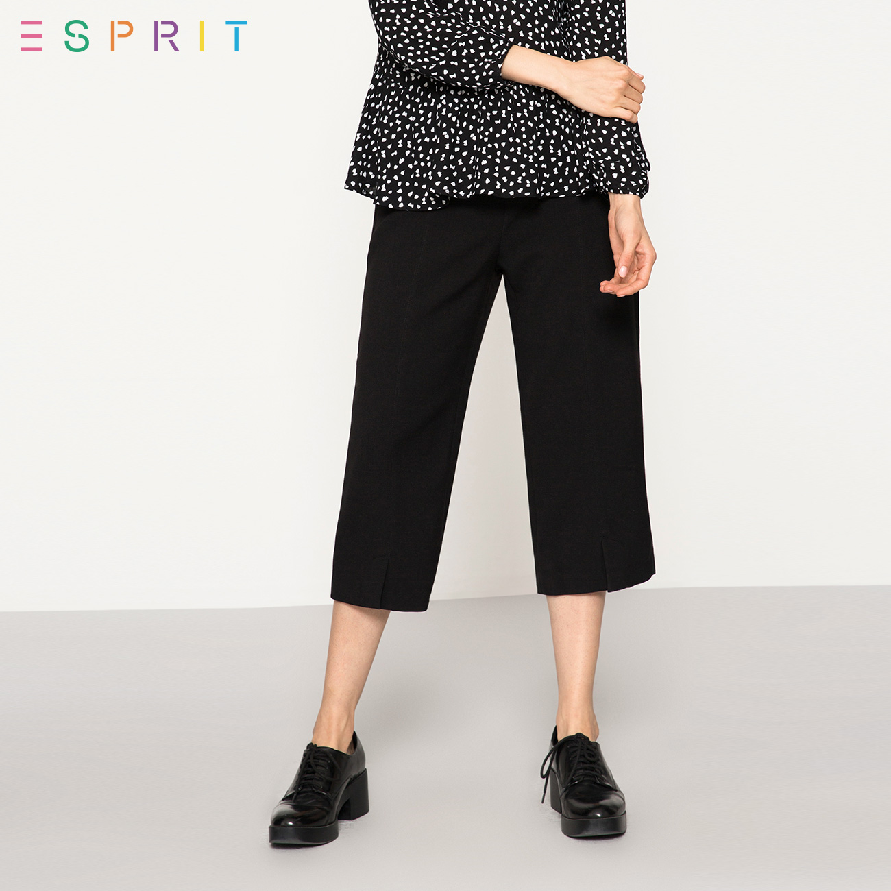 ESPRIT EDC女装2017冬纯色直筒款休闲七分裤-117CC1B022