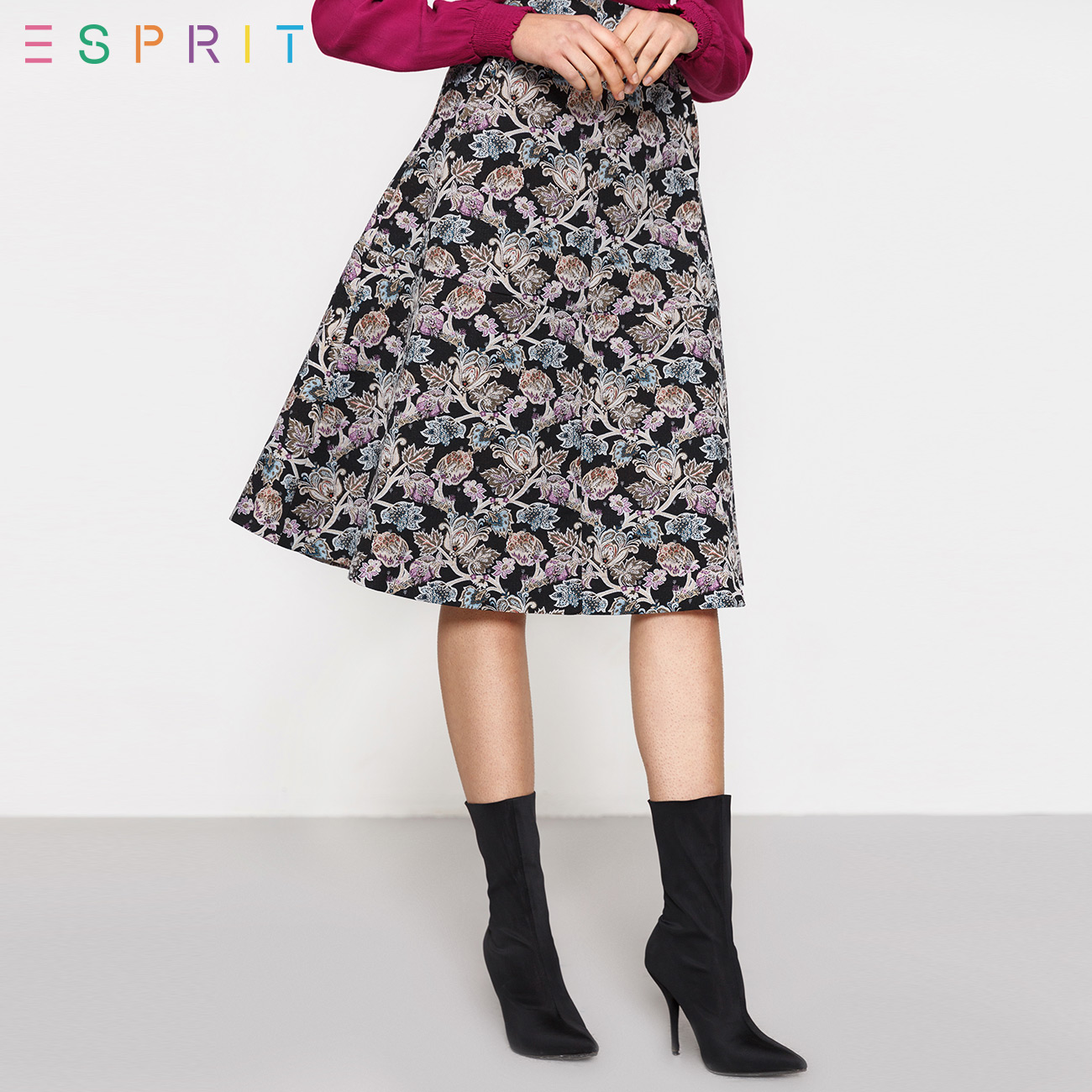 ESPRIT EDC女装2017冬|新品|高腰碎花伞裙半身裙-117CC1D016