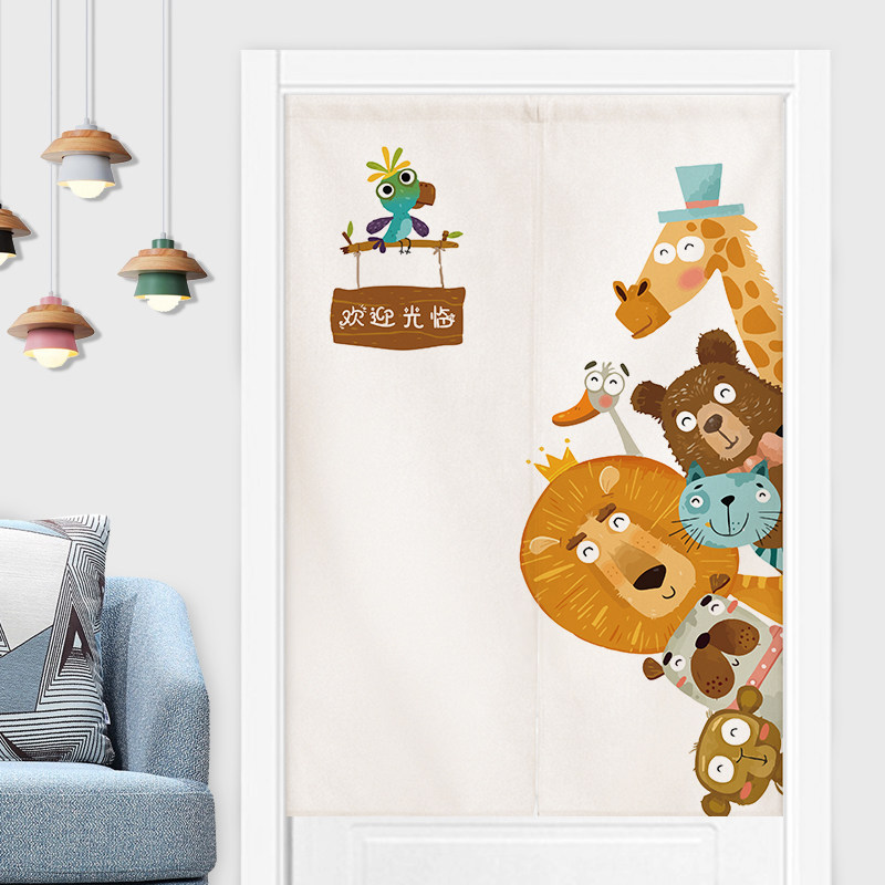 Cartoon Animal Bedroom Door Curtain half-curtain Nordic Kitchen Home Partition Window Free of burring cloth Art hanging curtain Easy curtain