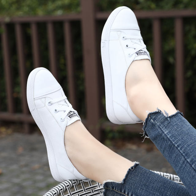 Genuine leather white shoes for women 2024 new spring flat soft-soled leather shoes versatile single shoes summer large size casual shoes sneakers