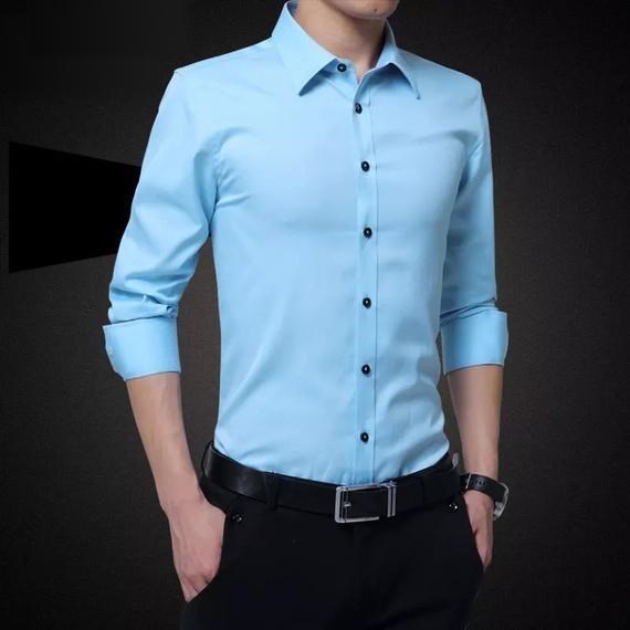 Áo sơ mi nam trung niên phần mỏng Phiên bản Hàn Quốc của áo sơ mi mùa thu dài tay áo sơ mi màu tối áo sơ mi cộc tay