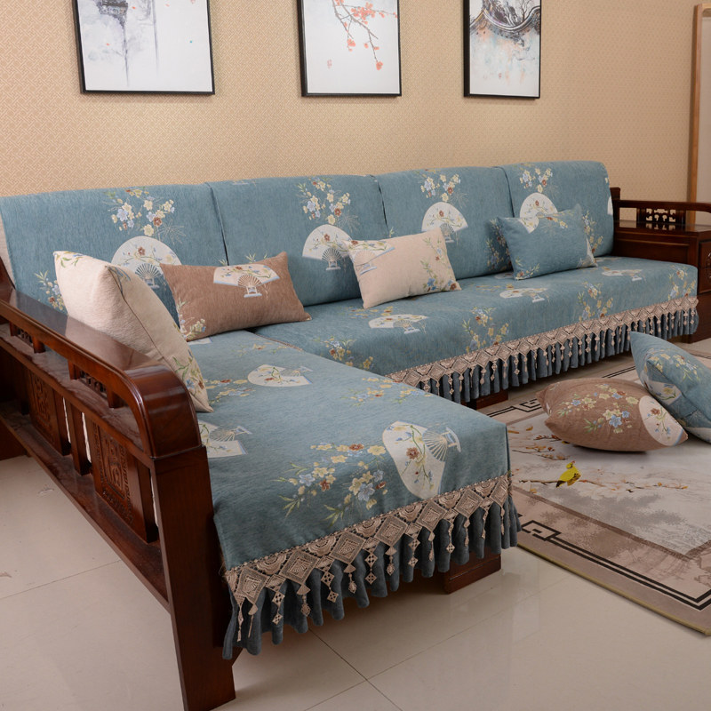 2022 Chinese solid wood sofa cover upscale anti-slip set for all seasons General cloth Art New Chinese red wood cushion cover