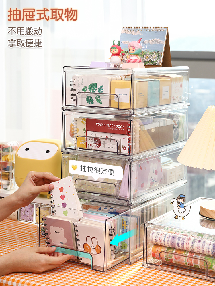 Desk finishing artifact acrylic stationery storage box drawer type dustproof desktop student rack transparent Japanese style