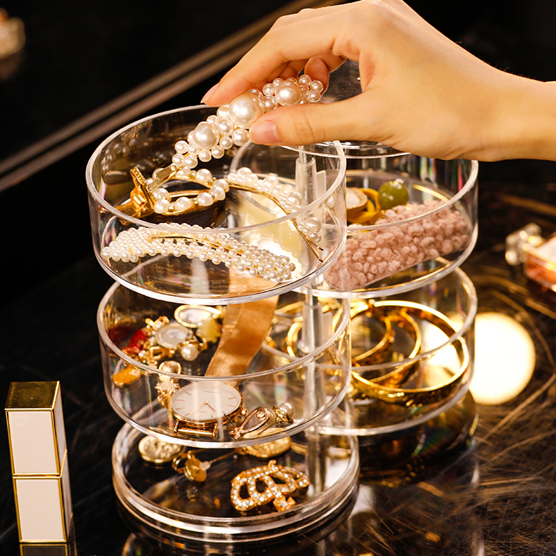 Desktop rotary first decoration box transparent 4-layer head rope box haircut ornament ear decoration display shelf necklace containing box 