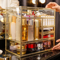 Copper Glass Cosmetics Containing Box Advanced Dust-Proof Lipstick Red Makeup Brush Large Capacity Desktop Color Makeup Shelf Light Extravagant