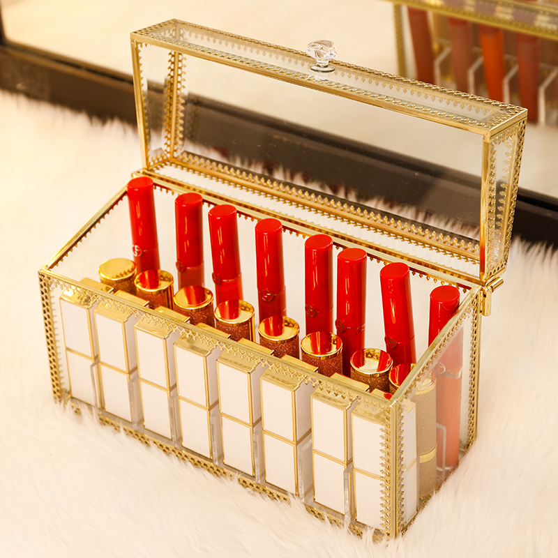 ins with lid dust-proof mouth red lip glazed containing box glass desktop finishing case dressing case storage box non-acrylic