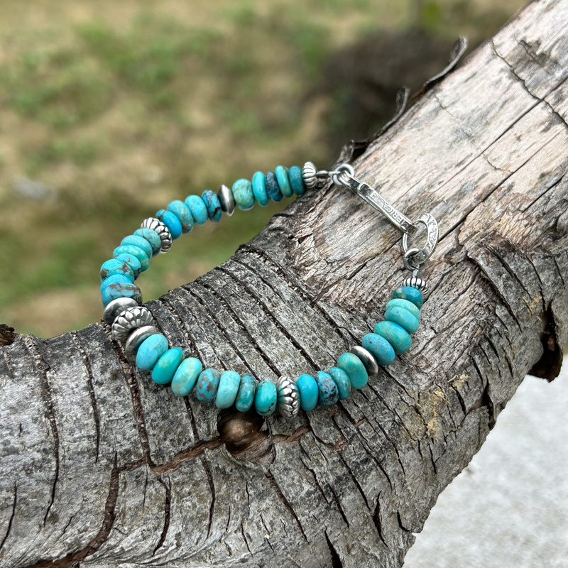 Sihan Silver Workshop Navajo Style 925 Sterling Silver Flying Saucer Beads Irregular Turquoise Unisex Trendy Bracelet