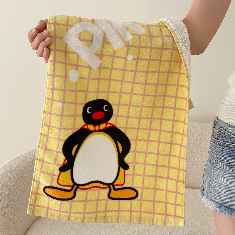 Toyama Store X Pingu Penguin Family Yellow Plaid Cute Print Pingu King All-Cotton Towel