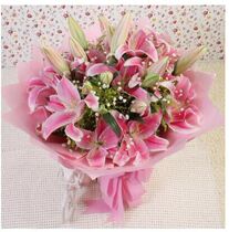  Pink perfume lilies 8 bouquets Birthday wishes send flowers to elders and leaders flowers Shanghai flower express same city