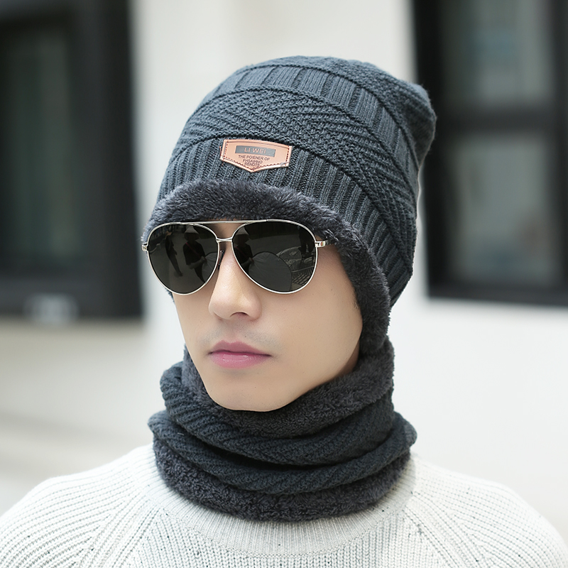 Winter hat men plus fleece warm woolen hat women bib neck cover hat outdoor cold knit hat ear pad cotton hat