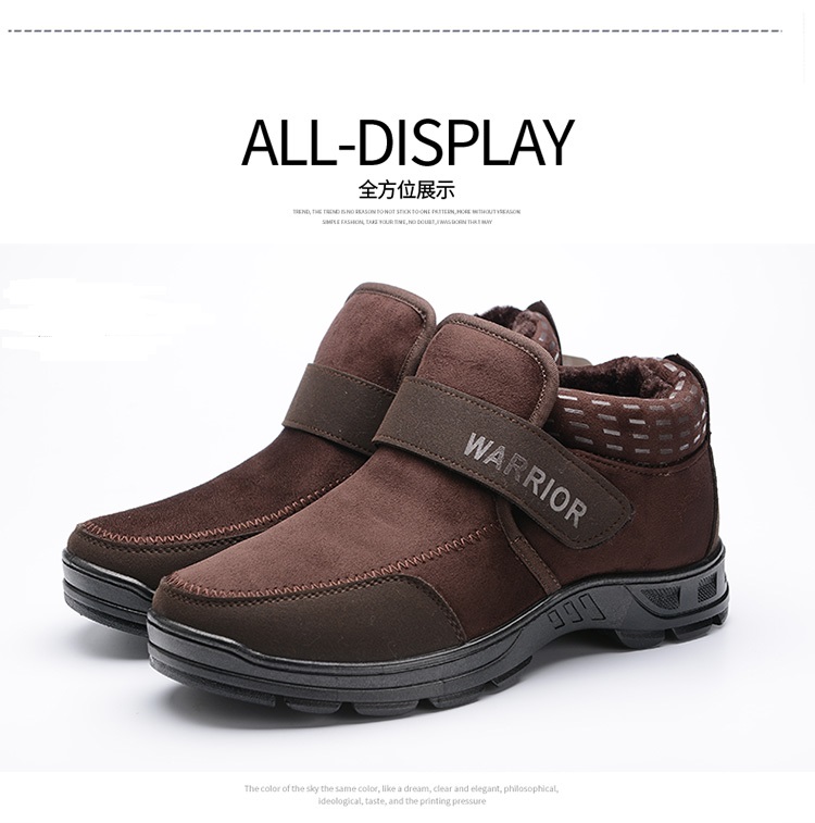 Kéo lại đôi giày cotton nam trung niên dày cộng với đôi giày nhung mùa đông cho nam giày boot nam cao cấp
