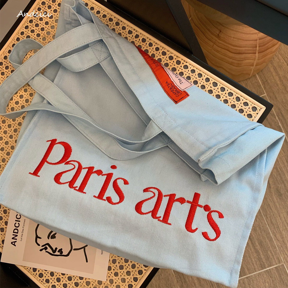 ANDCICI◆ New color matching comes to 7 color design large-capacity embroidery canvas bag single shoulder Tot bag