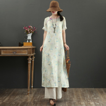 September Card Original design Pure Hemp Retro Disc round collar A character dress with long short sleeve one-piece dress 9580