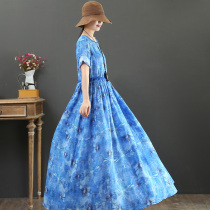 September Carca Pure Hemp Light Extravagant original design High-branch large code Rope Large Pendulum Long Skirt Short Sleeve Dress 9085