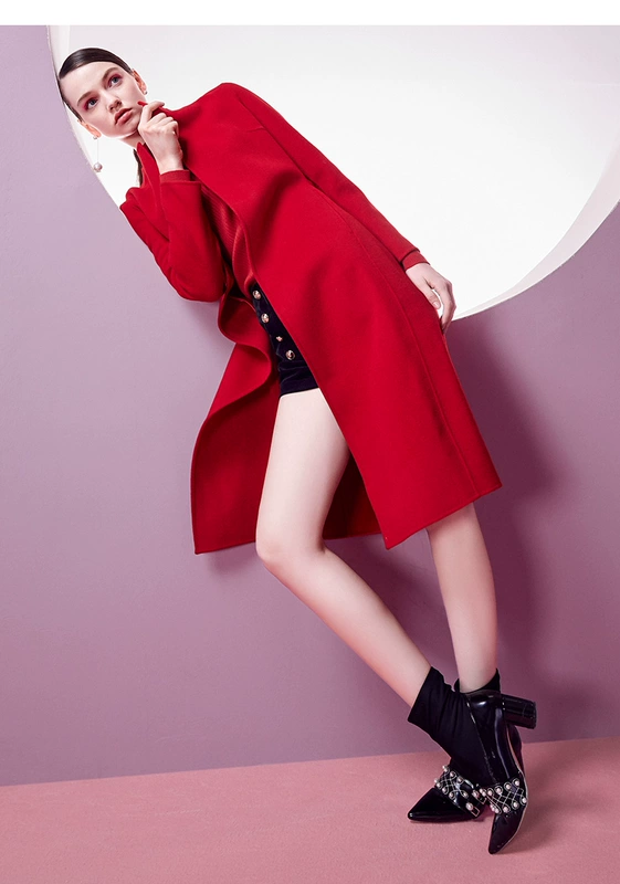 Yihua Ouxiu Mùa xuân và mùa thu Phụ nữ Phong cách mới Len đơn giản Áo len hai mặt Áo len Áo len dài giữa - Trung bình và dài Coat