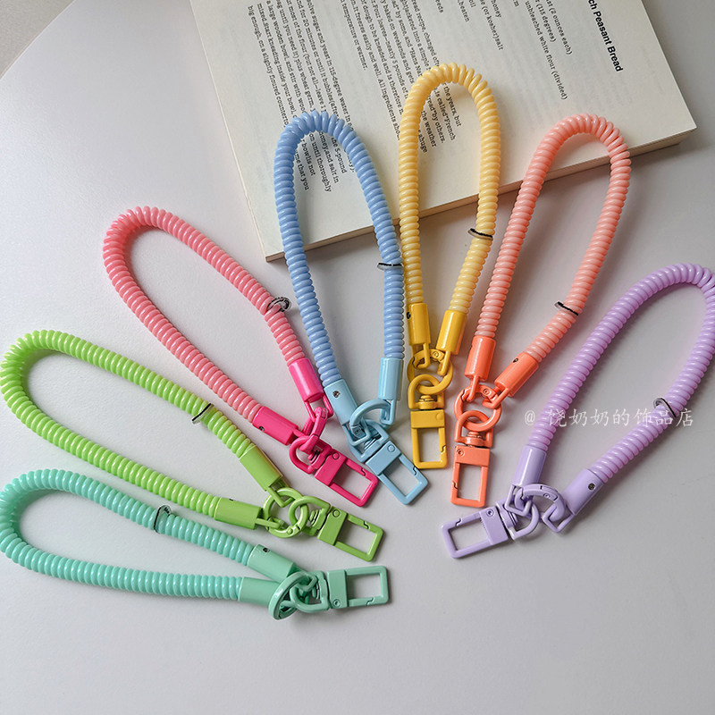 Dopamine-enhanced colorful decompression spring mobile phone chain, high elasticity, anti-loss lanyard, keychain, versatile wristband