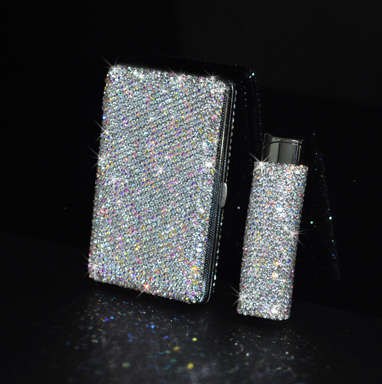 Diamond personalized windproof creative lighter diamond lighter cigarette case suit for girls girlfriends gift for girlfriend