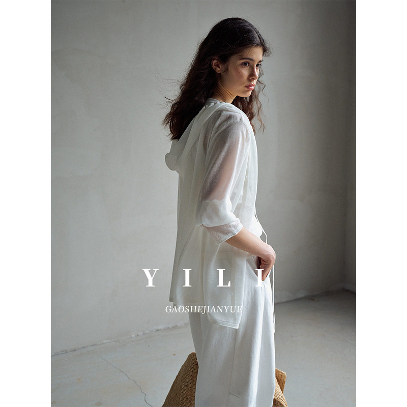 Yili / "Casual Daily Life" Linen Sun-Protective Knitted Cardigan Thin Loose Long-Sleeve Hooded Jacket