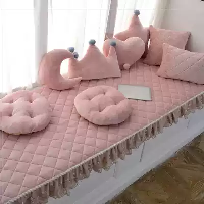 Balcony mat bay window mat Door four seasons blanket Princess room striped thin green machine washable children's blanket increase