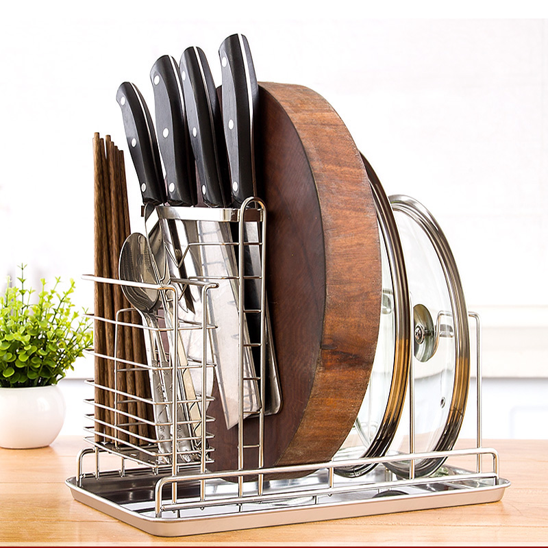 Chopping board Multi-layer floor with bracket pot cover rack Water tray Three-layer multi-function pot cover rack knife rack