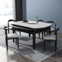 Marble dining table and chair combination Household modern simple folding square dual-use Nordic round retractable dining table