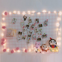Pink grid photo wall fairy room Net red bedroom layout ins girl dormitory decoration wrought iron frame