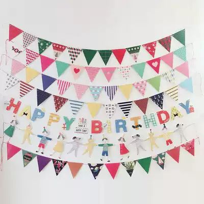 ins grid Wall small colorful flag Christmas Party Wave Point love triangle animal hanging flag birthday party decorations