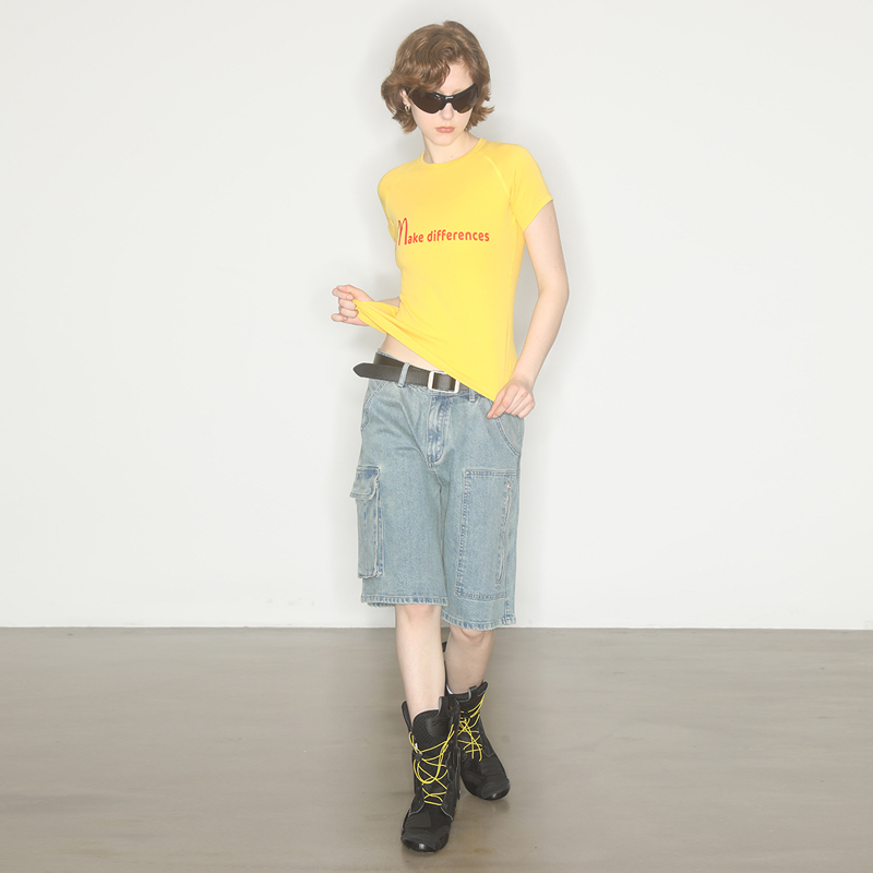Axypages Denim Work Shorts, Unisex, Retro Loose Fit, Summer Design, Wide-Leg Mid-Length Pants