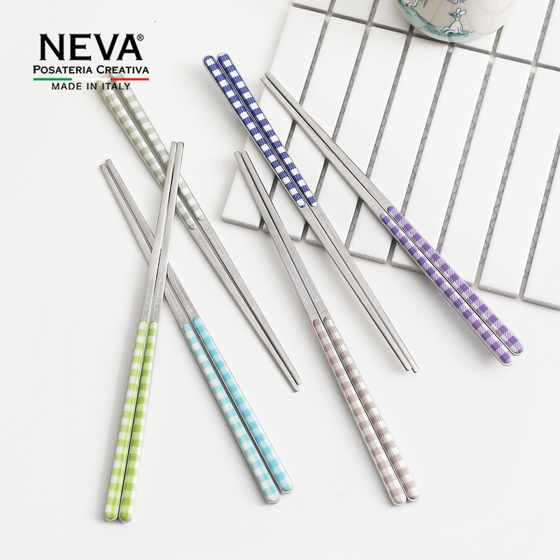 Italian Imported Neva Stainless Steel Chopsticks, Food-Grade Household Tableware, High-End, Mold-Resistant, Antibacterial, Suitable for Gifting ins