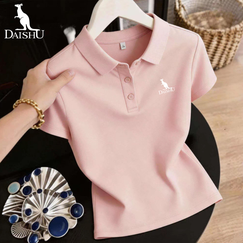 Kangaroo Pure Cotton Polo Shirt Short-Sleeved T-Shirt for Women Summer 2026 New Thin Loose Slimming Regular Shoulder Lapel Top t