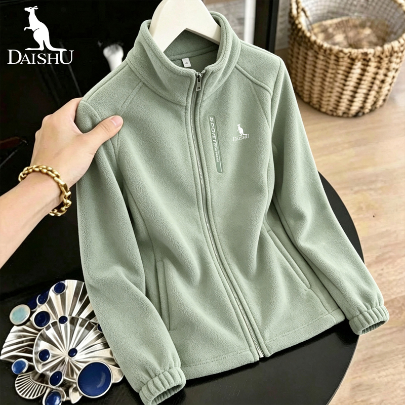 Kangaroo Outdoor Fleece Jacket for Women 2026 New Spring and Autumn Thickened Stand Collar Fleece Coat Warm Inner Layer for Outdoor Jackets