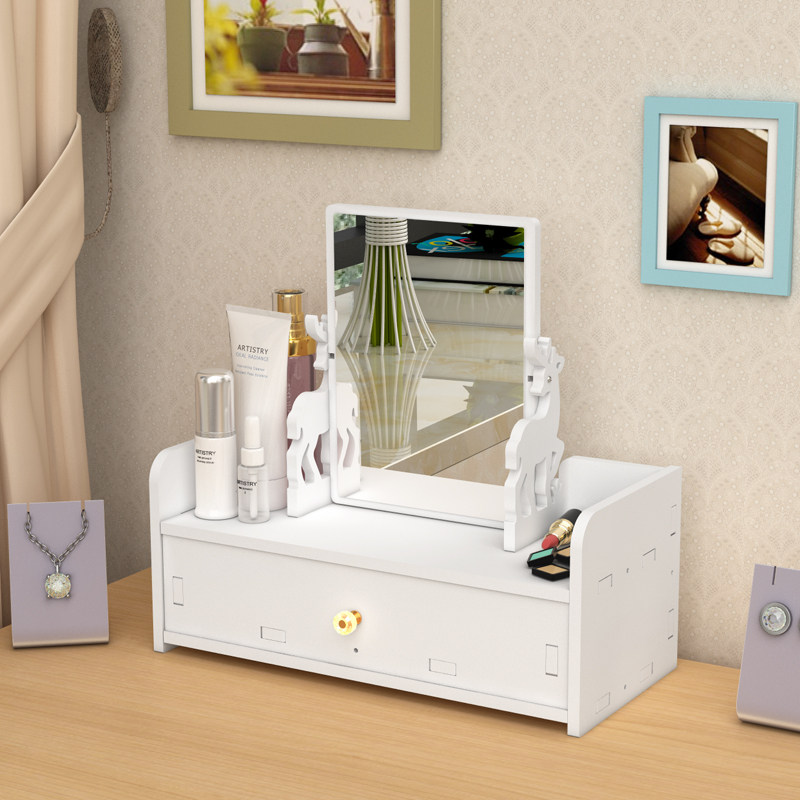 Cosmetic Storage Box Desktop Skin Care Products Lipstick Red Shelf With Mirror Teen Student Dormitory Desktop Dresser