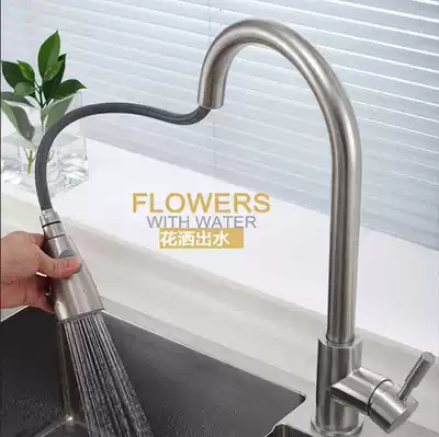 Pull hot and cold faucet kitchen wash basin 304 stainless steel telescopic rotatable laundry sink sink