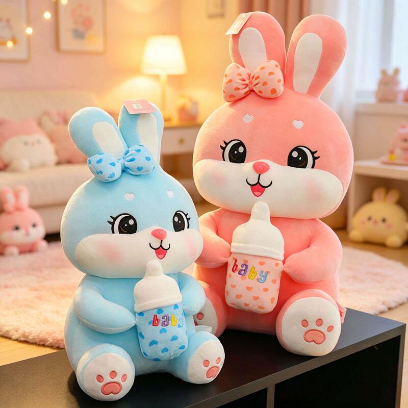 Authentic Creative Pink Milk Bottle Rabbit Plush Toy Sitting Posture Cute Holding Milk Bottle Rabbit Doll Stuffed Toy