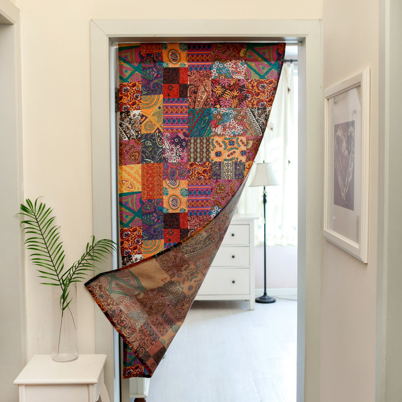 Retro Bohemian Ethnic Style Imitation Cotton and Linen Fabric Door Curtain Feng Shui Partition Curtain Bathroom Kitchen Half-Hanging Curtain