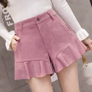 Quần short kẻ sọc nữ mùa thu đông 2018 phiên bản Hàn Quốc mới của quần lửng ống rộng cạp cao bên ngoài mặc quần ống rộng