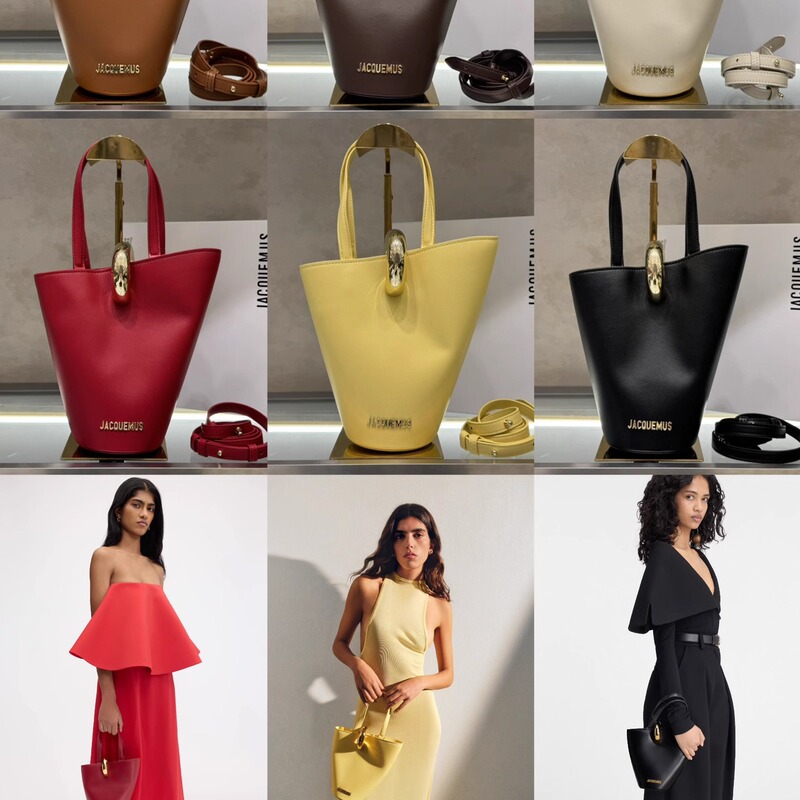 Original French Niche Brand Jacquemus Asymmetric Leather Basket-Style Handbag with Gold Buckle for Women Original French Niche Brand Jacquemus Asymmetric Leather Basket-Style Handbag with Gold Buckle for Women