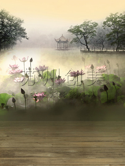 Photo Gallery antique photography background paper Creation beauty theme background Antique dream lotus pond background cloth pz-987