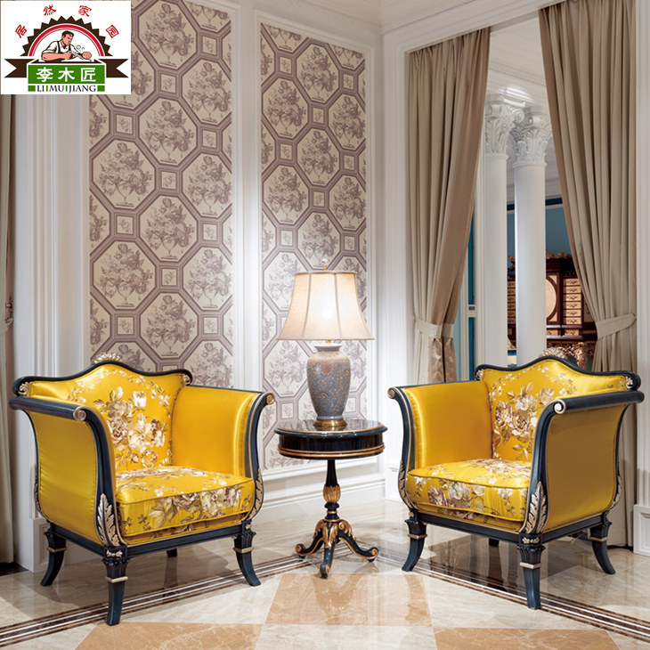 Eurostyle casual sofa tea table Three sets of solid wood sculptures New classical cloth Sofa New Vintage Tiger Chair