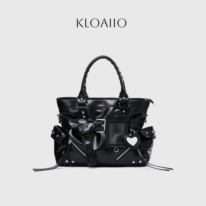 Kloaiio Original Large Motorcycle Bag with Rivets and Tassels, Hand-Held Crossbody Bag, Oil Wax Leather Large-Capacity Shoulder Bag Kloaiio Original Large Motorcycle Bag with Rivets and Tassels, Hand-Held Crossbody Bag, Oil Wax Leather Large-Capacity Shoulder Bag